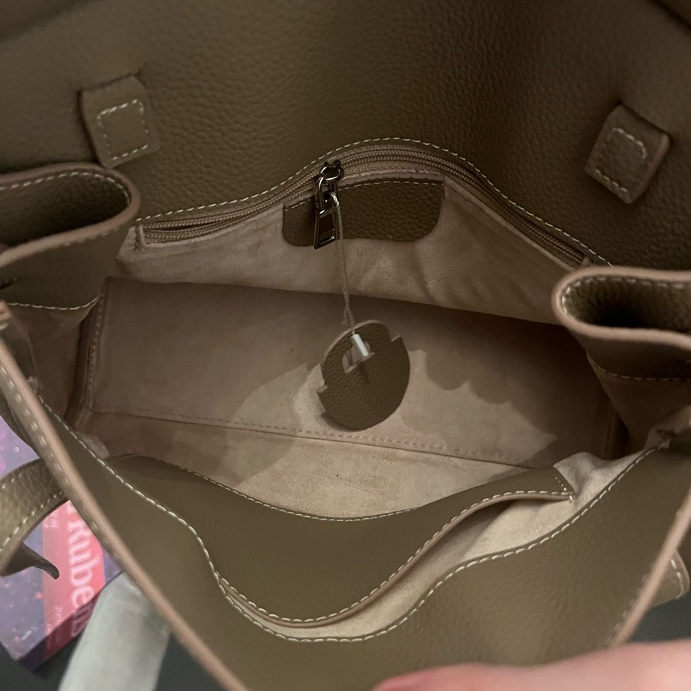 Elegant Taupe Leather Satchel Handbag - Picture 6 of 7